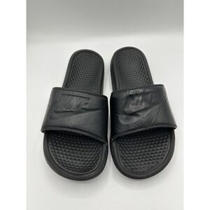 Nike Boy's Black Slides Swoosh Sandals Waterproof Rubber Youth Size 9